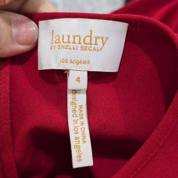 Laundry NWT by Shelli Segal Ruffle Keyhole Mini Dress Red Size 4 - Picture 7 of 11